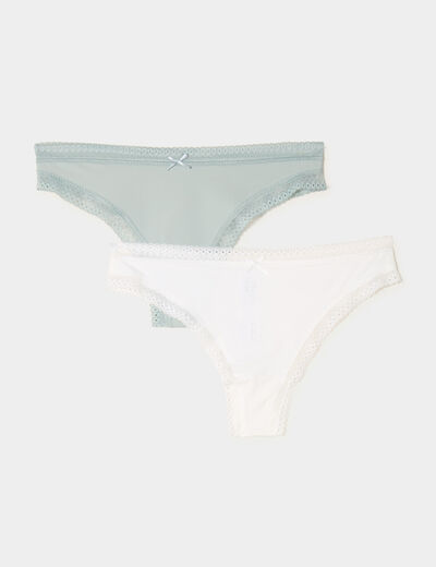 Lot 2 tangas bandes dentelle vert clair femme