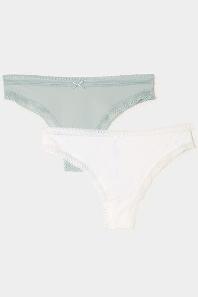 Lot 2 tangas bandes dentelle vert clair femme