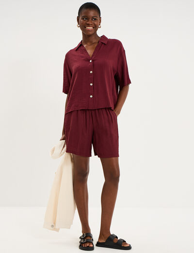 Short droit fluide taille &eacute;lastiqu&eacute;e bordeaux femme