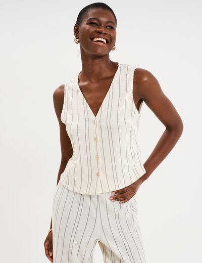Veston gaufr&eacute; ajust&eacute; boutonn&eacute; col en V blanc femme