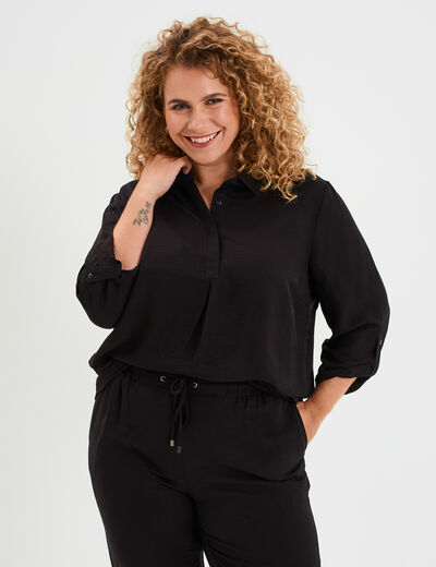 Blouse manches retroussables noir femme grande taille
