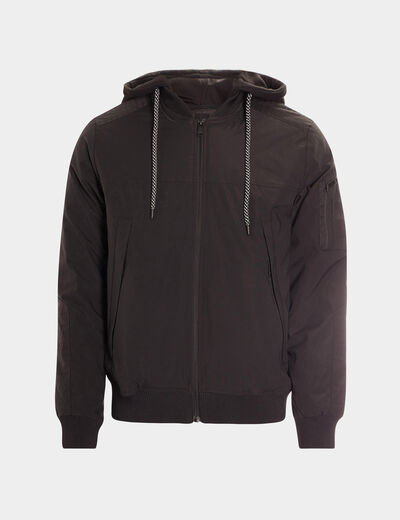 Veste bomber droite à capuche amovible noir homme