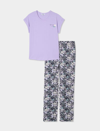Ensemble pyjama col rond 2 pièces fluide bleu marine femme