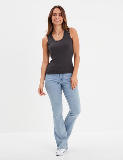 Débardeur coton bords dentelle gris foncé femme