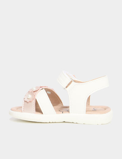 Sandales c&eacute;r&eacute;monie brides fleurs blanc b&eacute;b&eacute; fille
