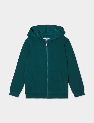 Sweat zippé à capuche et poches vert foncé garçon