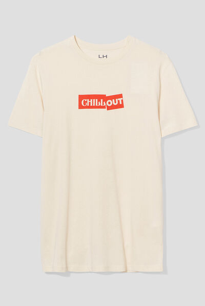 T-shirt col rond manches courtes coton ecru homme
