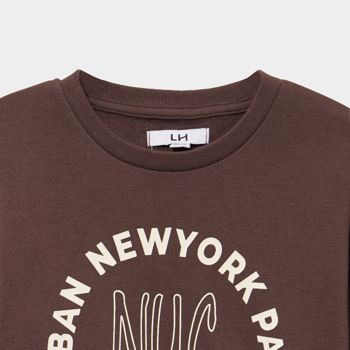 Sweat oversize col rond manches longues marron fonc&eacute; gar&ccedil;on