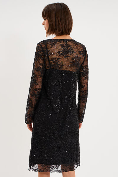 Robe dentelle et sequins doubl&eacute;e noir femme