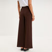 Pantalon large fluide taille haute marron fonc&eacute; femme