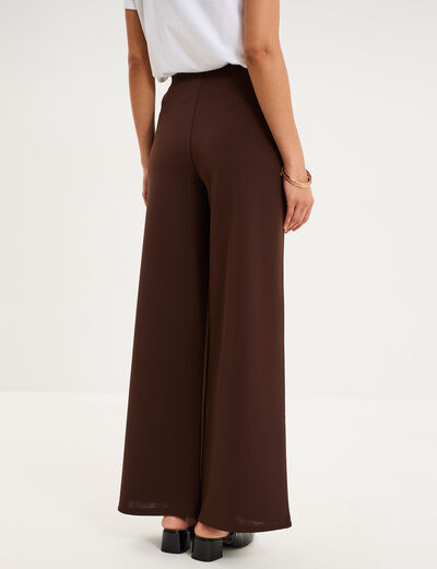 Pantalon large fluide taille haute marron fonc&eacute; femme