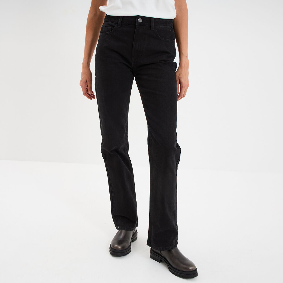 Jeans droit 5 poches coton denim noir femme