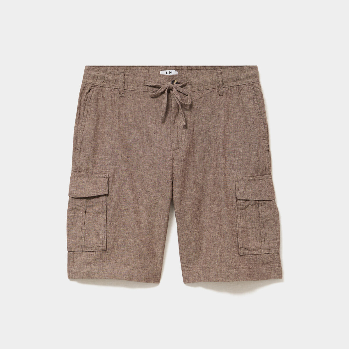 Bermuda cargo en lin m&eacute;lang&eacute; marron homme