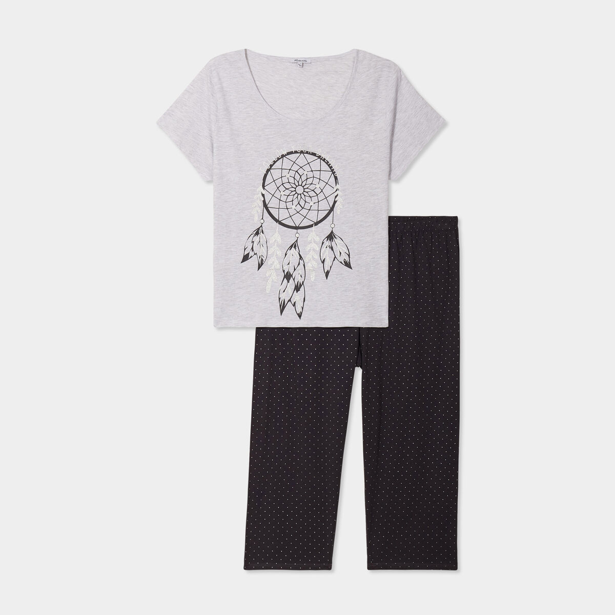 Ensemble pyjama corsaire 2 pièces coton gris clair femme grande taille