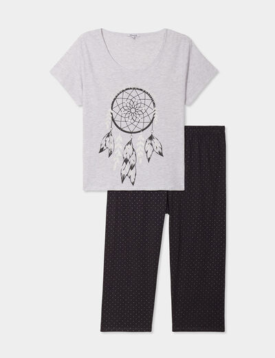 Ensemble pyjama corsaire 2 pièces coton gris clair femme grande taille