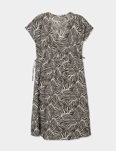 Robe midi taille à coulisse fluide vert kaki femme grande taille