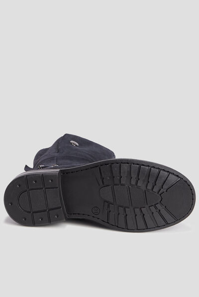 Bottes zippées en cuir fourrées bleu marine fille