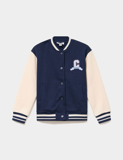 Gilet boutonn&eacute; col teddy bleu marine fille