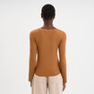 T-shirt col rond manches longues beige femme