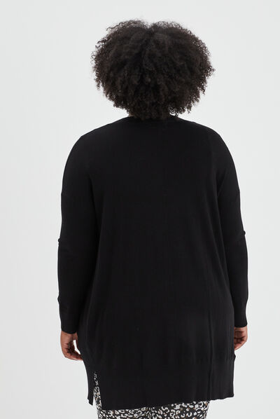 Gilet long droit avec poches noir femme grande taille