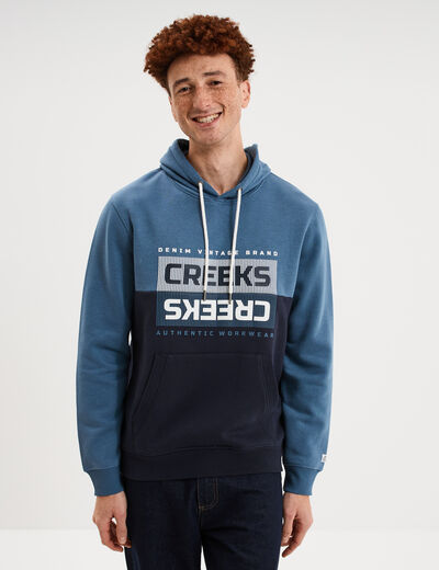 Sweat hoodie 1 poche &agrave; capuche molleton bleu gris homme