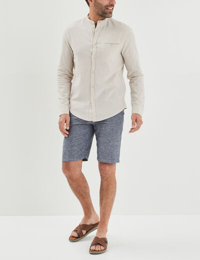 Chemise col mao lin mélangé gris clair homme