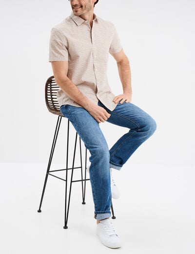 Chemise droite manches courtes coton beige homme