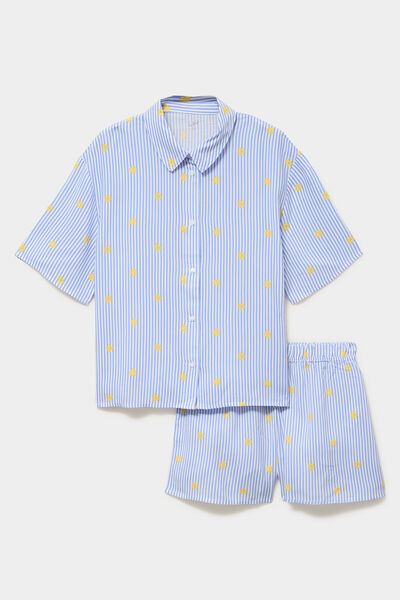 Ensemble pyjama short et chemise ecru femme