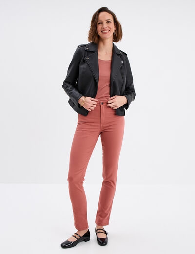 T-shirt coton col rond manches longues vieux rose femme
