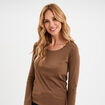 T-shirt coton col rond manches longues taupe femme
