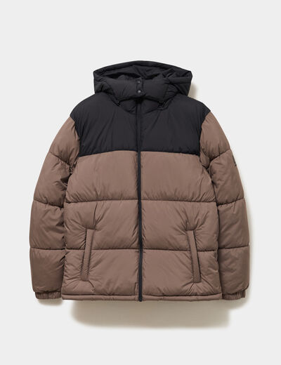 Doudoune d&eacute;perlante &agrave; capuche amovible taupe homme