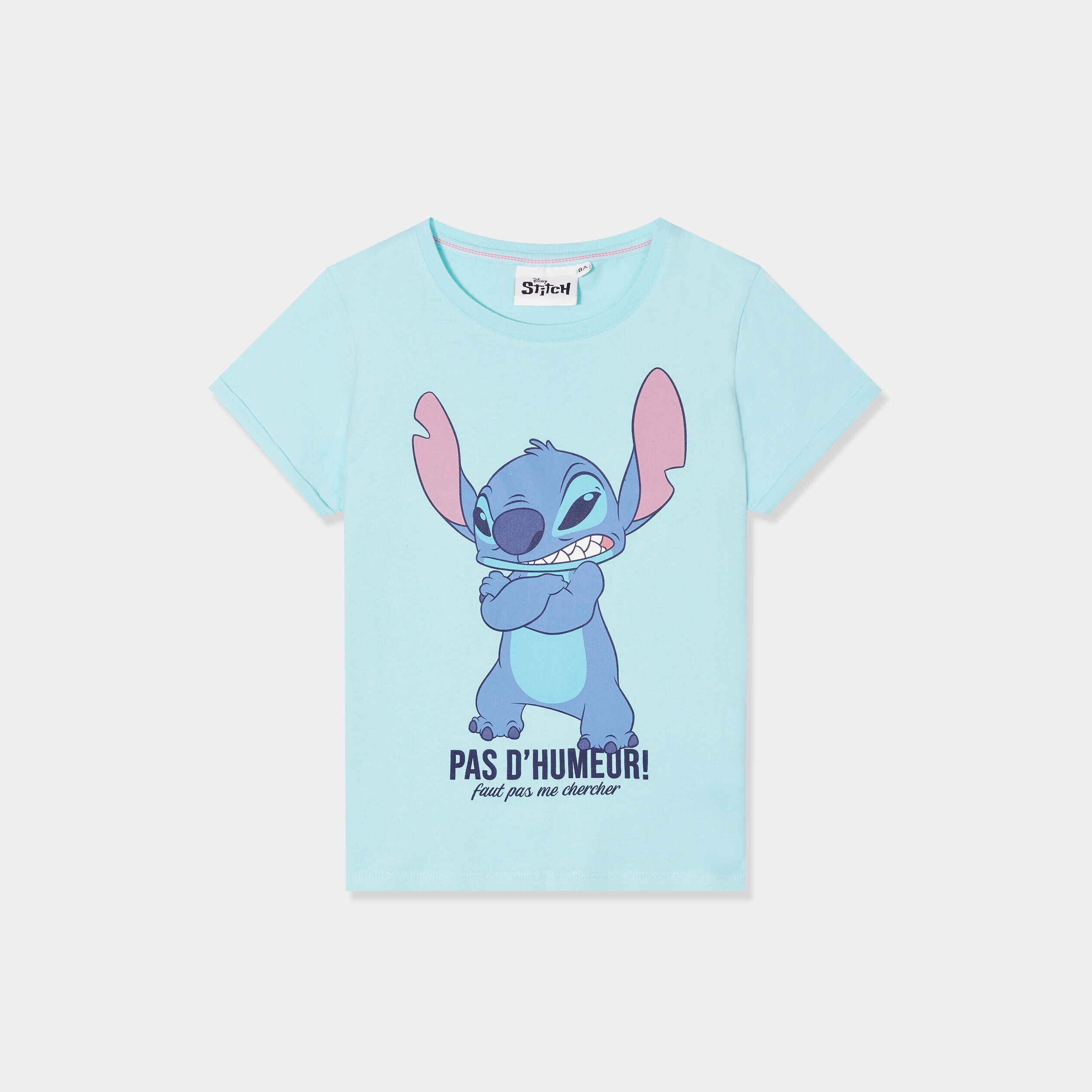 T-shirt col rond manches courtes Stitch bleu turquoise fille