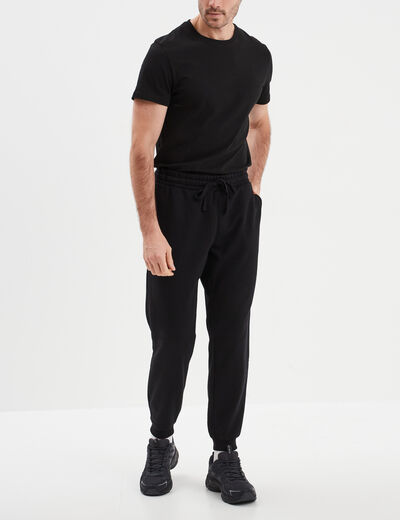 Pantalon jogging droit molleton noir homme