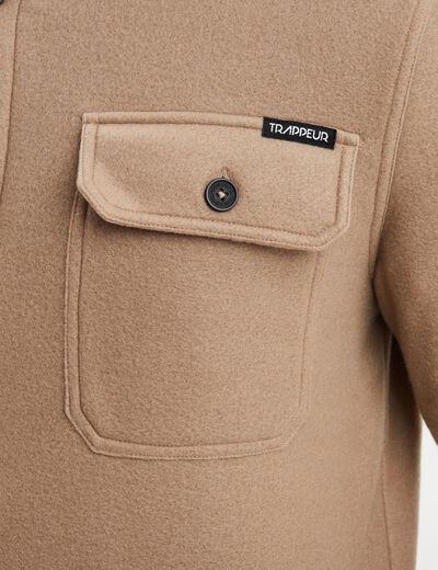 Surchemise col imitation laine de mouton taupe homme