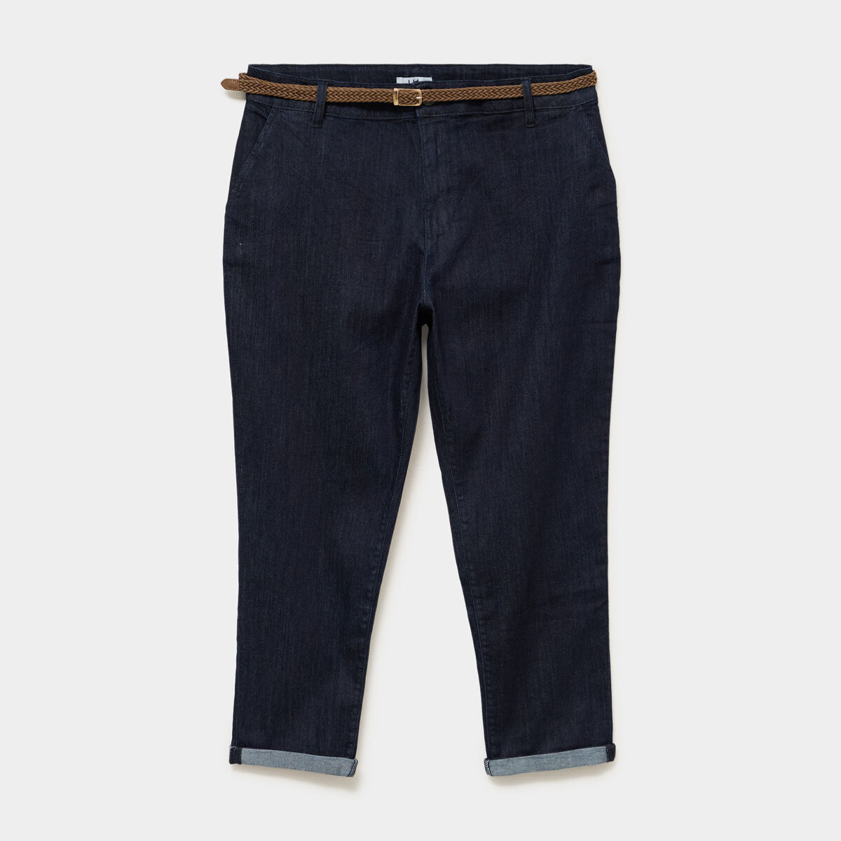 Jean chino cigarette avec ceinture denim brut femme grande taille