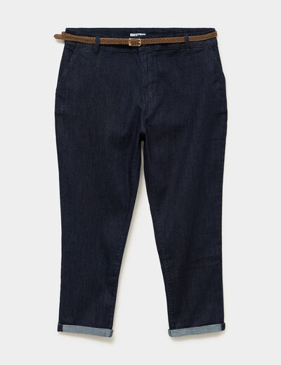 Jean chino cigarette avec ceinture denim brut femme grande taille