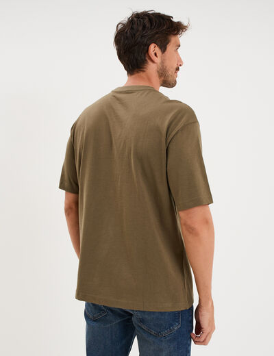 T-shirt col rond coupe relax coton &eacute;pais vert kaki homme