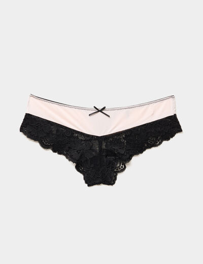 Shorty microfibre avec dentelle rose clair femme