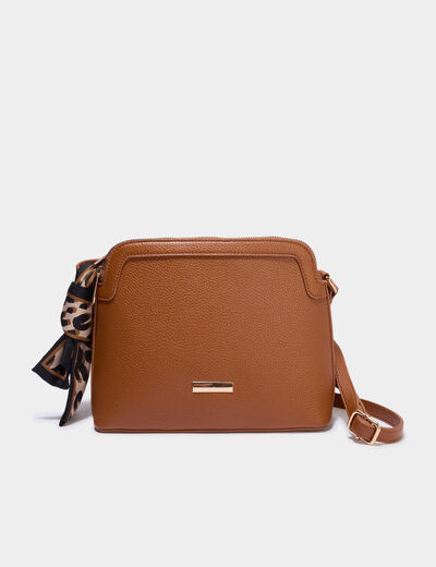 Sac en bandouli&egrave;re d&eacute;tail foulard marron cognac femme