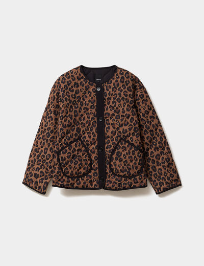 Veste matelass&eacute;e boutonn&eacute;e col rond camel femme