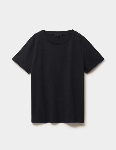 T-shirt manches courtes m&eacute;lange lin noir femme