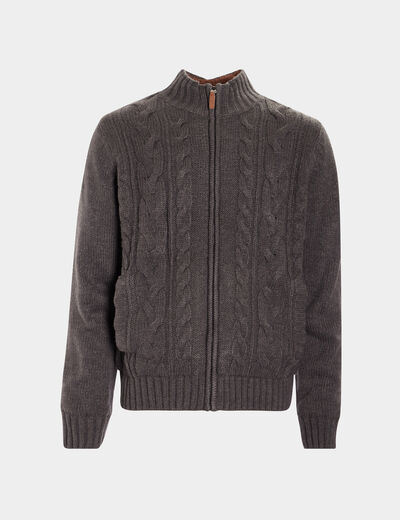 Gilet zippé avec torsades gris foncé homme