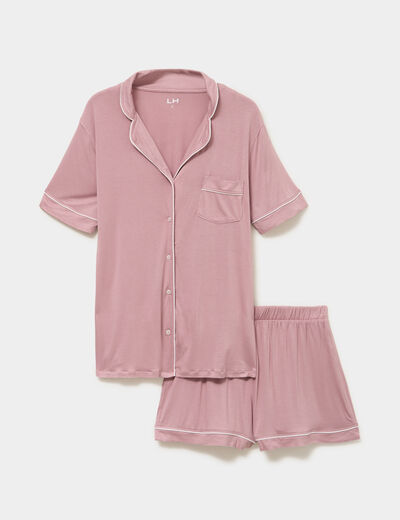 Ensemble pyjama fluide short et chemise mauve femme