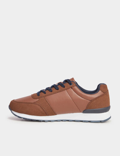 Baskets running à lacets marron homme