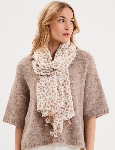 Foulard motif panth&egrave;re ivoire femme