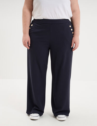 Pantalon large &agrave; pont bleu fonc&eacute; femme grande taille