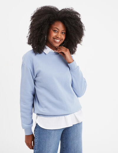 Sweat col rond manches longues bleu clair femme