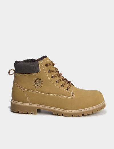 Boots fourr&eacute;es zipp&eacute;es &agrave; lacets camel gar&ccedil;on