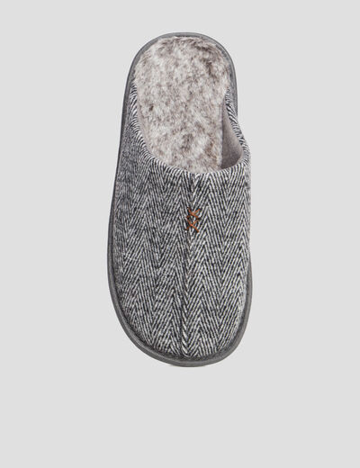 Chaussons mules intérieur fourré gris homme