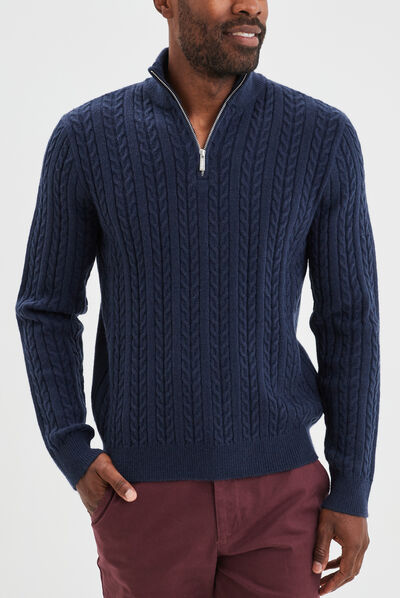 Pull camionneur à torsades bleu marine homme